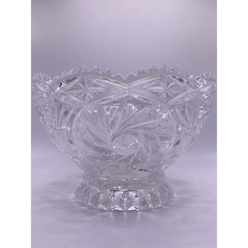 Vintage Lausitzer 24% Lead Crystal Footed Bowl 4" LA19 Pinwheel Cross Hatch